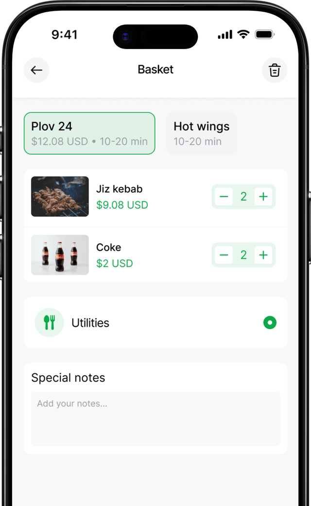 Order checkout screen
