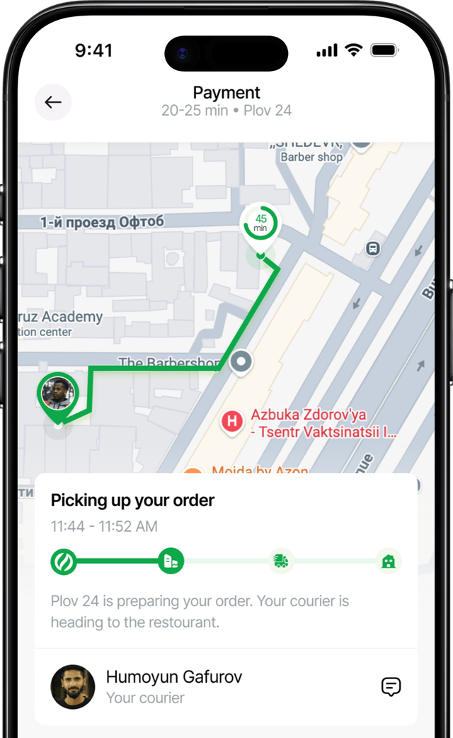 Delivery tracking screen