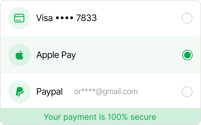 Secure payments screen
